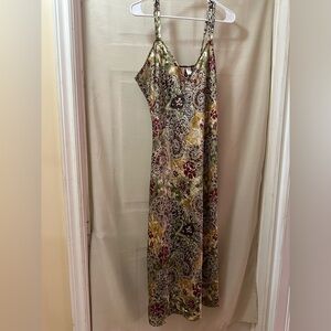 Vintage Sophia by Delicates Paisley Floral Slip Midi Dress L Satin Sleeveless